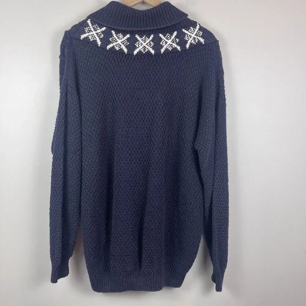 Vintage Cape Isle Knitters Men Collared Sweater Sz L Blue Heavy Fisherman Nordic
